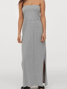H&M Basics Heather Gray Solid Strapless Maxi Dress Large